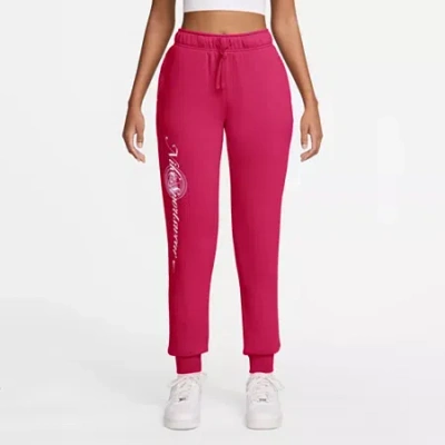 Nike Club Womens Drawstring Waist Cuffed Mid Rise Fleece Active Jogger Pant In Pink