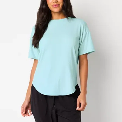 Xersion Womens Rib Round Neck Short Sleeve T-shirt In Blue