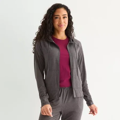 Xersion Everyday Womens Long Sleeve Zipper Active Hoodie In Gray