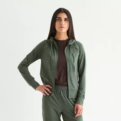 Xersion Everyday Womens Long Sleeve Zipper Active Hoodie In Green