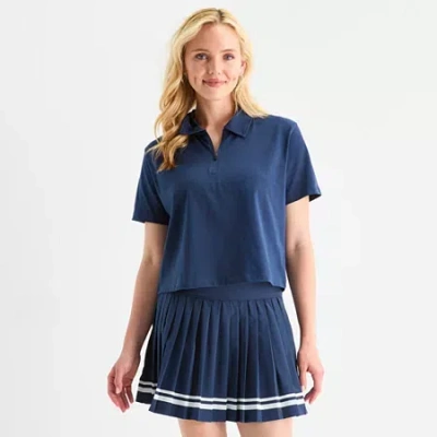 Xersion Womens Short Sleeve Zip Polo Shirt In Blue