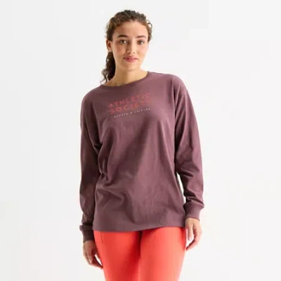Xersion Womens Round Neck Long Sleeve Graphic Active T-shirt In Brown