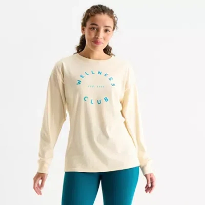 Xersion Womens Round Neck Long Sleeve Graphic Active T-shirt In Sand