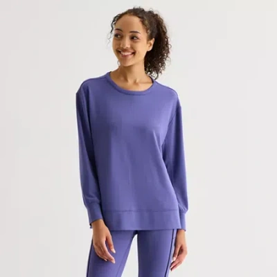Xersion Womens Soft French Terry Crew Neck Long Sleeve Sweatshirt In Blue