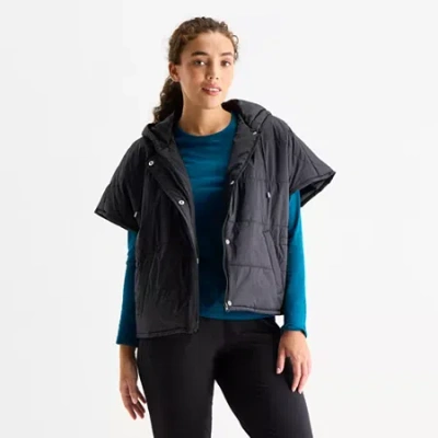 Xersion Womens Woven Poncho Vest In Black