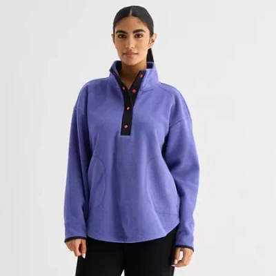Xersion Womens Microfleece Woven Turtleneck Long Sleeve Sweatshirt In Blue
