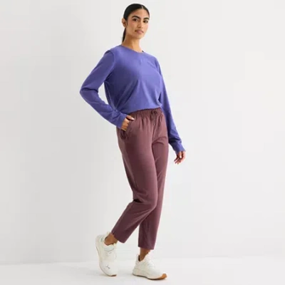 Xersion Womens Featherlite Woven Mid Rise Tapered Pull-on Pants In Brown