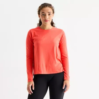 Xersion Womens Cotton Crew Neck Long Sleeve T-shirt In Red
