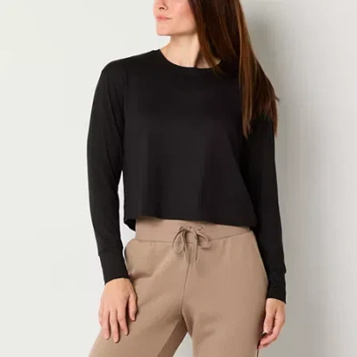 Xersion Womens Everyday Crew Neck Long Sleeve T-shirt In Black