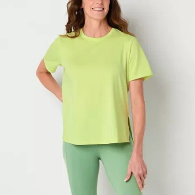 Xersion Womens Mesh Crew Neck Short Sleeve Tunic Top In Green