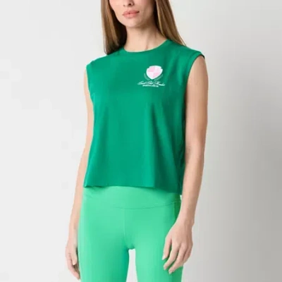 Xersion Womens Round Neck Sleeveless Graphic Muscle Tank Top In Green