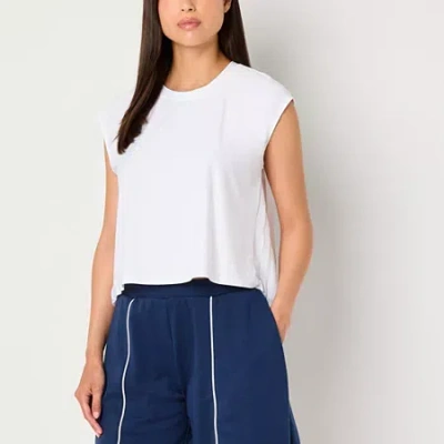 Xersion Womens Pleated Crew Neck Sleeveless T-shirt In White