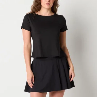 Xersion Everyday Womens Crew Neck Twist Back Short Sleeve T-shirt In Black