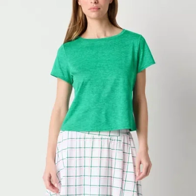 Xersion Everyday Womens Crew Neck Twist Back Short Sleeve T-shirt In Green