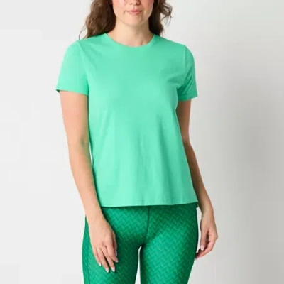 Xersion Womens Cotton Crew Neck Short Sleeve T-shirt In Green