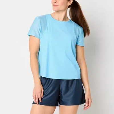 Xersion Womens Mesh Round Neck Short Sleeve T-shirt In Blue