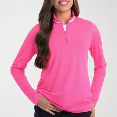 Antigua Spring 2025 Womens Mock Neck Long Sleeve Active Quarter-zip Pullover Sweater In Pink