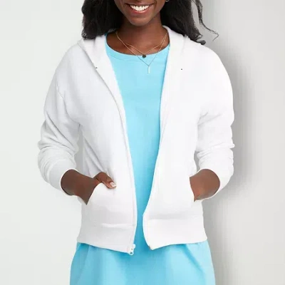 Hanes Womens Long Sleeve Zipper Active Hoodie In White