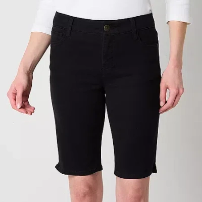 Liz Claiborne Sara Womens 11" Mid Rise Bermuda Short In Black