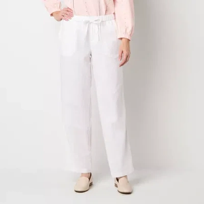 Liz Claiborne Linen Womens Wide Leg Mid Rise Drawstring Pant In White