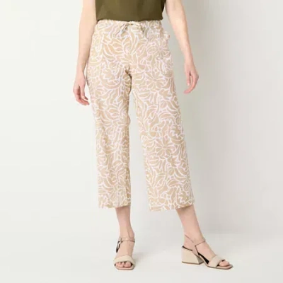 Liz Claiborne Womens Wide Leg Mid Rise Pull-on Pant In Sand