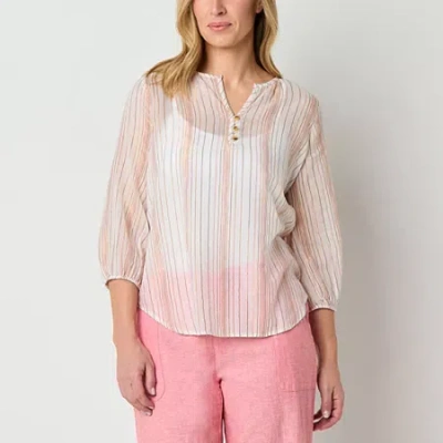 Liz Claiborne Womens Split Crew Neck 3/4 Sleeve Blouse In Pink