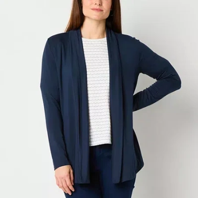 Liz Claiborne Womens Long Sleeve Open Front Cardigan In Blue