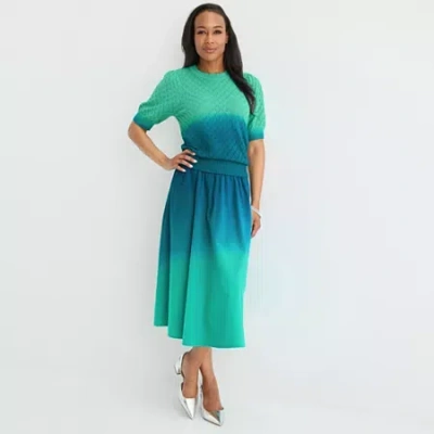 Liz Claiborne Womens Mid Rise Midi A-line Skirt In Blue