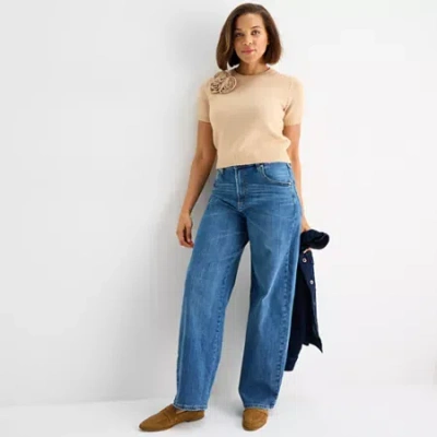 Liz Claiborne Sara Womens High Rise Wide Leg Jean In Blue