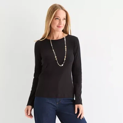 Liz Claiborne Womens Crew Neck Long Sleeve T-shirt In Black