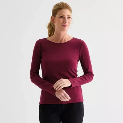 Liz Claiborne Womens Crew Neck Long Sleeve T-shirt In Burgundy