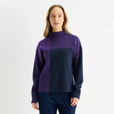 Liz Claiborne Womens Mock Neck Long Sleeve Pullover Sweater In Purple
