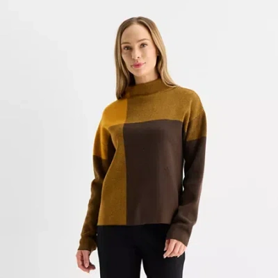 Liz Claiborne Womens Mock Neck Long Sleeve Pullover Sweater In Yellow