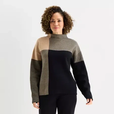 Liz Claiborne Womens Mock Neck Long Sleeve Pullover Sweater In Sand