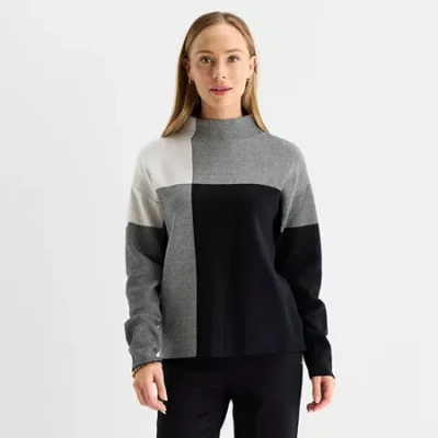 Liz Claiborne Womens Mock Neck Long Sleeve Pullover Sweater In White