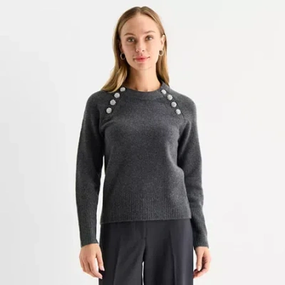 Liz Claiborne Womens Crew Neck Long Sleeve Pullover Sweater In Gray