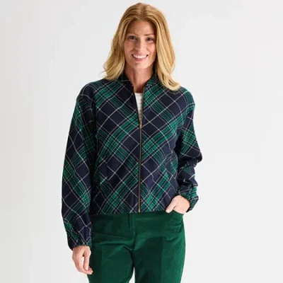 Liz Claiborne Womens Lightweight Bomber Jacket In Blue