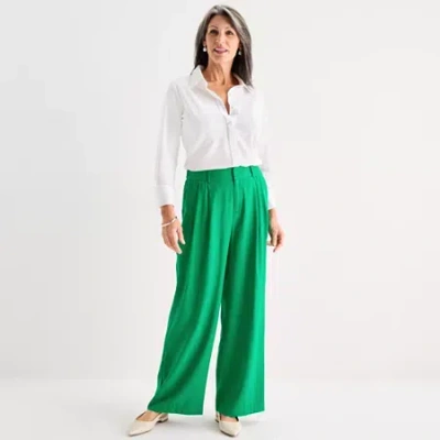 Liz Claiborne Womens Wide Leg Mid Rise Trouser In Green