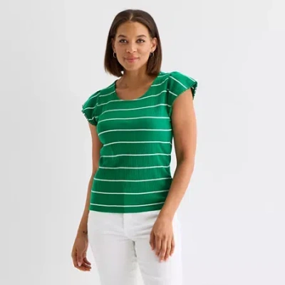Liz Claiborne Womens Crew Neck Short Sleeve T-shirt In Green