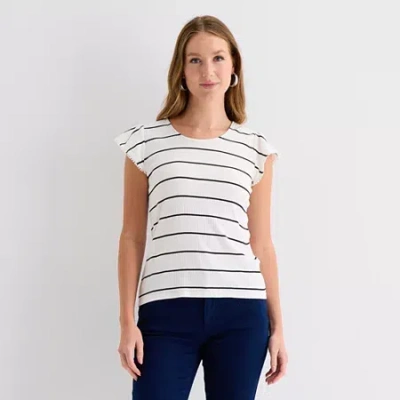 Liz Claiborne Womens Crew Neck Short Sleeve T-shirt In White