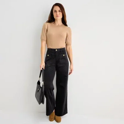 Liz Claiborne Womens Wide Leg Mid Rise Velvet Pull-on Pant In Black