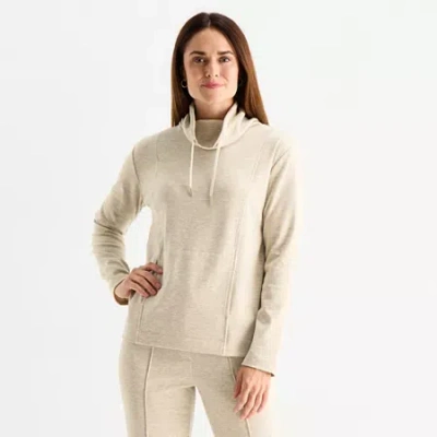 Liz Claiborne Womens Cowl Neck Long Sleeve Tunic Top In Sand