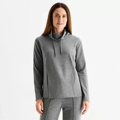 Liz Claiborne Womens Cowl Neck Long Sleeve Tunic Top In Gray