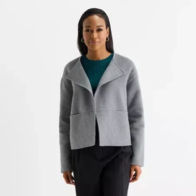 Liz Claiborne Womens Midweight Cropped Jacket In Gray