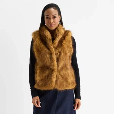 Liz Claiborne Womens Mock Neck Sleeveless Vest In Brown