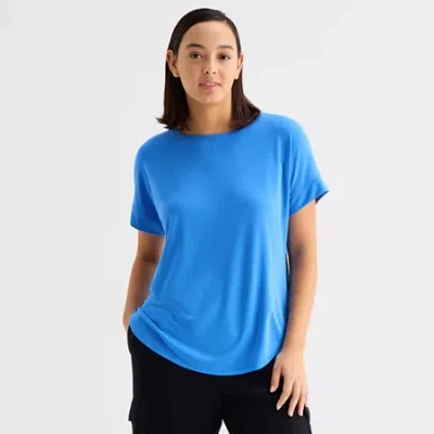 Stylus Womens Crew Neck Short Sleeve T-shirt In Blue