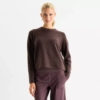 Stylus Womens Crew Neck Long Sleeve Pullover Sweater In Brown