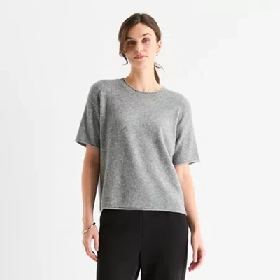 Stylus Womens Crew Neck Short Sleeve Pullover Sweater In Gray