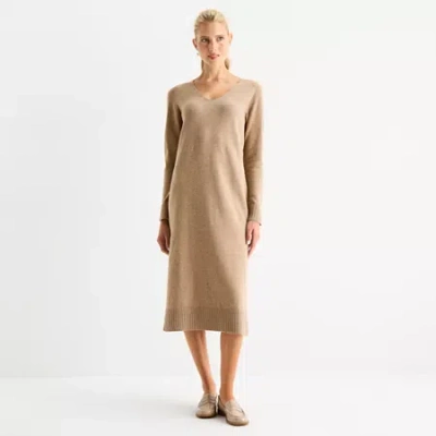 Stylus Womens Long Sleeve Midi Sweater Dress In Brown