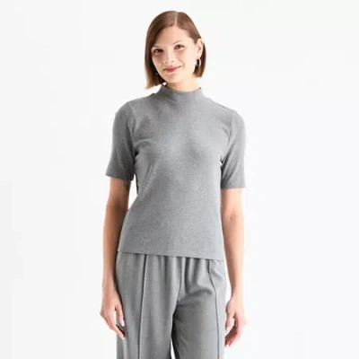 Stylus Womens Mock Neck Short Sleeve T-shirt In Gray